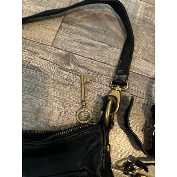 Vintage Fossil Women's Black Leather Foldover Modern Cargo Crossbody Bag - Picture 4 of 11